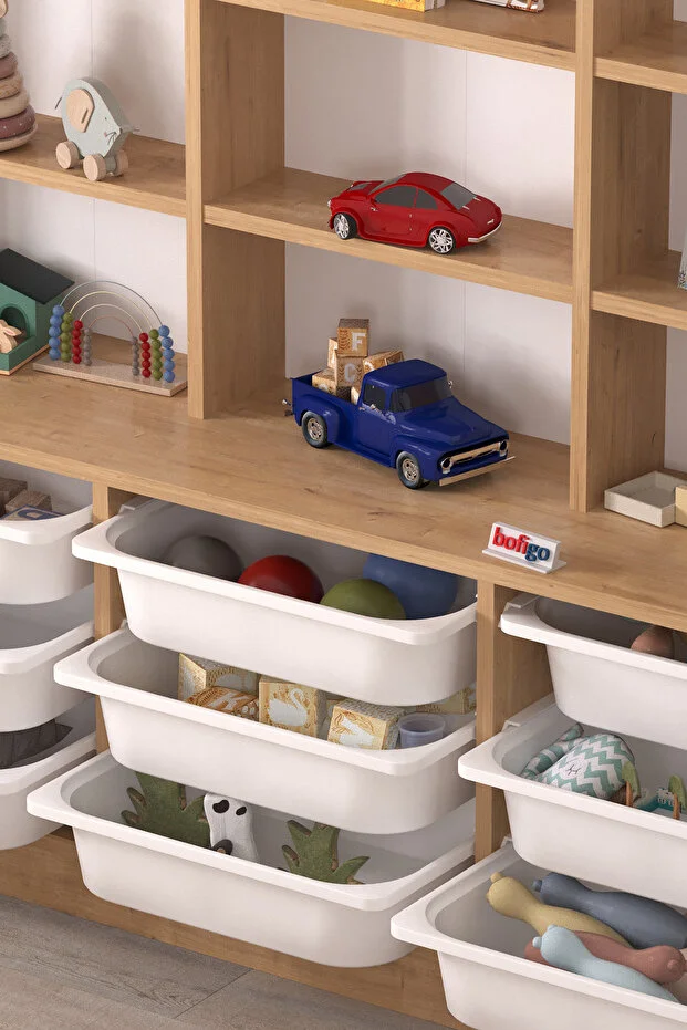 Almina 9 Sepetli 9 Raflı Dolap Çok Amaçlı Dolap Oyuncak Dolabı Almina Beyaz